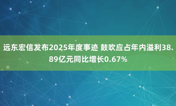 远东宏信发布2025年度事迹 鼓吹应占年内溢利38.89亿元同比增长0.67%