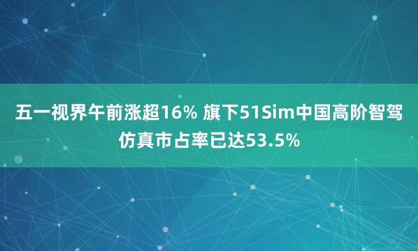 五一视界午前涨超16% 旗下51Sim中国高阶智驾仿真市占率已达53.5%