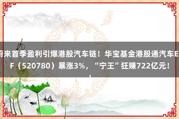 蔚来首季盈利引爆港股汽车链！华宝基金港股通汽车ETF（520780）暴涨3%，“宁王”狂赚722亿元！