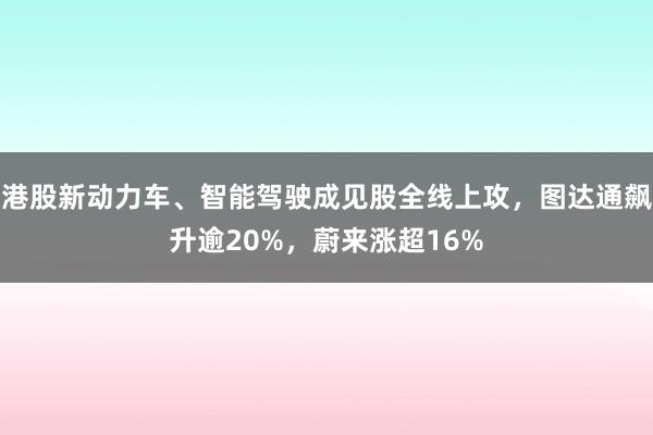 港股新动力车、智能驾驶成见股全线上攻，图达通飙升逾20%，蔚来涨超16%