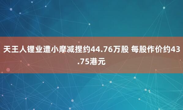 天王人锂业遭小摩减捏约44.76万股 每股作价约43.75港元