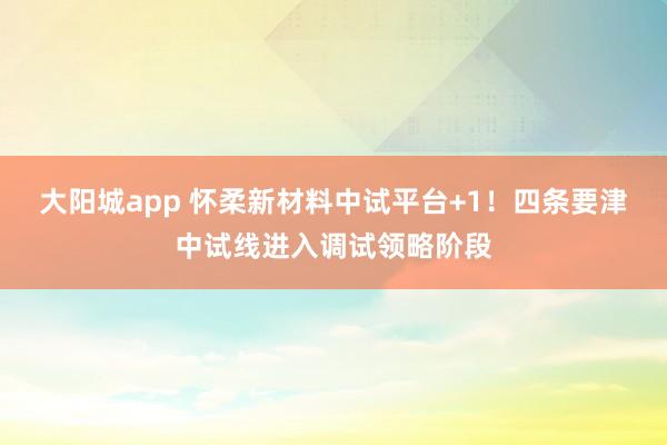 大阳城app 怀柔新材料中试平台+1！四条要津中试线进入调试领略阶段