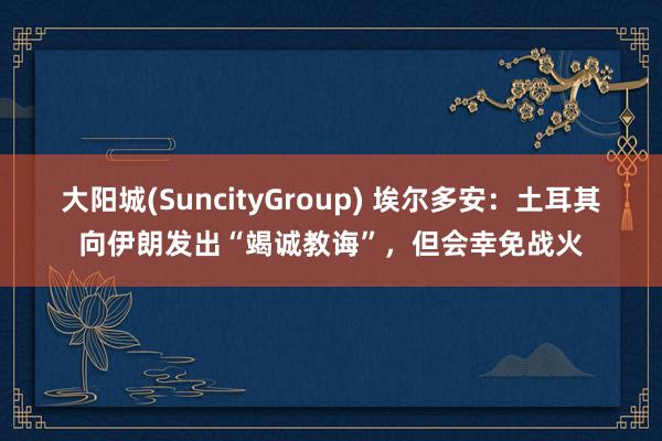 大阳城(SuncityGroup) 埃尔多安：土耳其向伊朗发出“竭诚教诲”，但会幸免战火