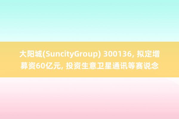 大阳城(SuncityGroup) 300136， 拟定增募资60亿元， 投资生意卫星通讯等赛说念