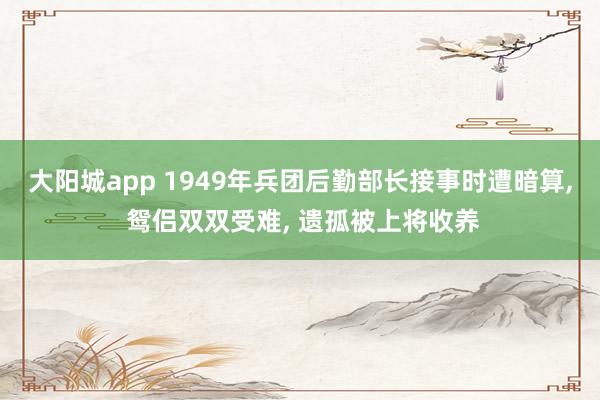 大阳城app 1949年兵团后勤部长接事时遭暗算， 鸳侣双双受难， 遗孤被上将收养