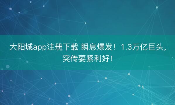 大阳城app注册下载 瞬息爆发！1.3万亿巨头，突传要紧利好！