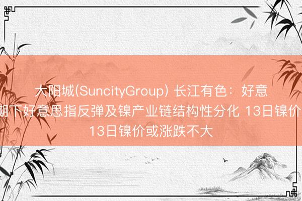 大阳城(SuncityGroup) 长江有色：好意思CPI超预期下好意思指反弹及镍产业链结构性分化 13日镍价或涨跌不大