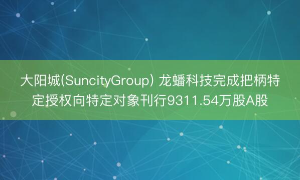 大阳城(SuncityGroup) 龙蟠科技完成把柄特定授权向特定对象刊行9311.54万股A股