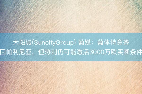 大阳城(SuncityGroup) 葡媒：葡体特意签回帕利尼亚，但热刺仍可能激活3000万欧买断条件
