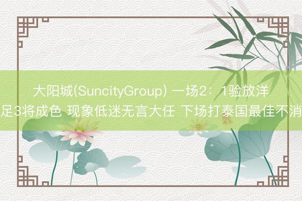 大阳城(SuncityGroup) 一场2：1验放洋足3将成色 现象低迷无言大任 下场打泰国最佳不消