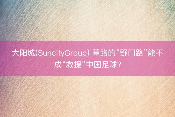 大阳城(SuncityGroup) 董路的“野门路”能不成“救援”中国足球？